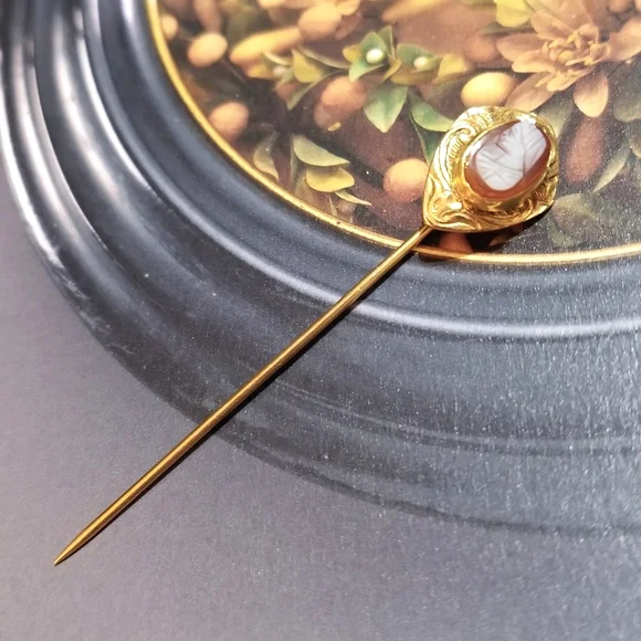 Antique Hard Stone Cameo Stick Pin PSCO - Picture 2 of 8